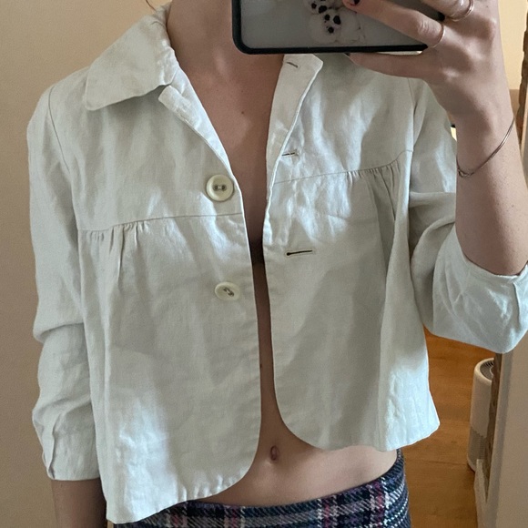Cropped cream 2000s linen jacket - Picture 3 of 3
